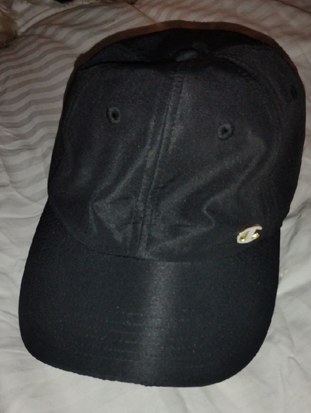 Unisex Champion Black Baseball Cap with Gold Pin